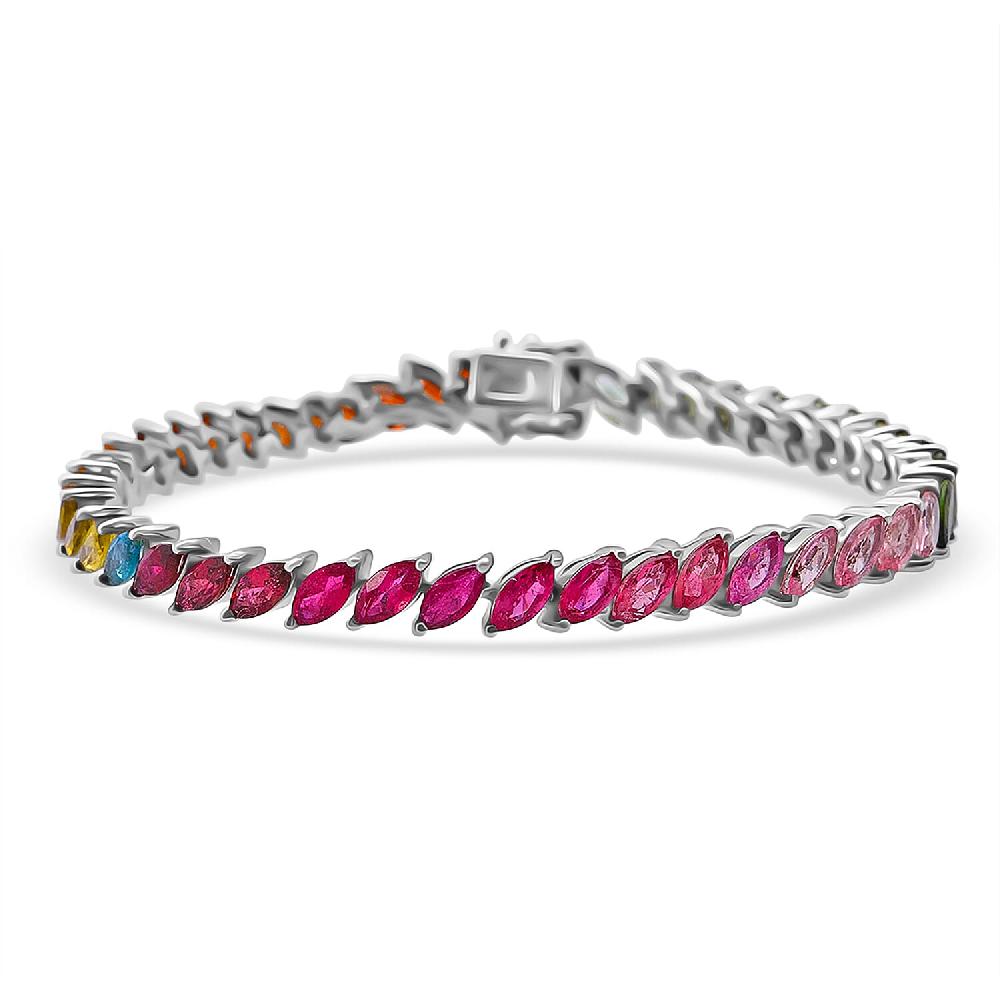 D'Joy Premium Multi-Tourmaline 10.35 ctw Shades of Forever Bracelet in Rhodium Over Sterling Silver (6.50 In)