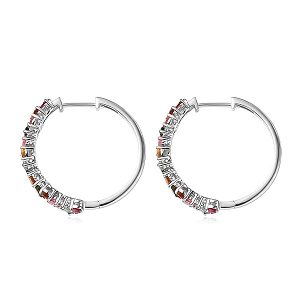 D'Joy Premium Multi-Tourmaline 3.00 Ctw Vibrancy Of Life Hoop Earrings In Rhodium Over Sterling Silver