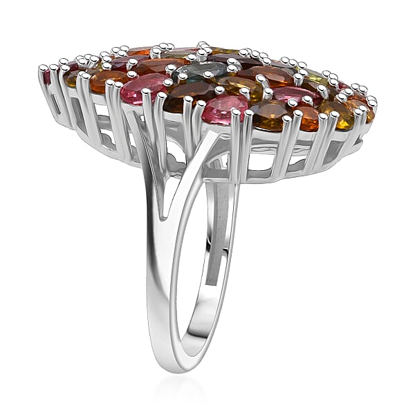 D'Joy Premium Multi-Tourmaline 5.75 Ctw Mosaic Bloom Ring In Rhodium Over Sterling Silver