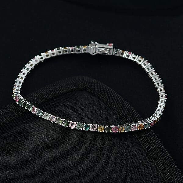 D'Joy Premium Multi-Tourmaline 7.00 Ctw Rainbow Bracelet In Rhodium Over Sterling Silver (6.50 In)