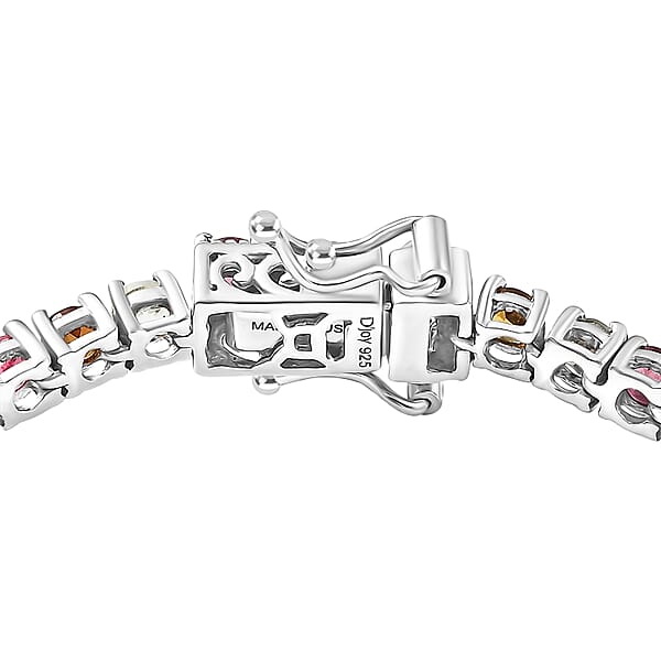 D'Joy Premium Multi-Tourmaline 7.00 Ctw Rainbow Bracelet In Rhodium Over Sterling Silver (6.50 In)