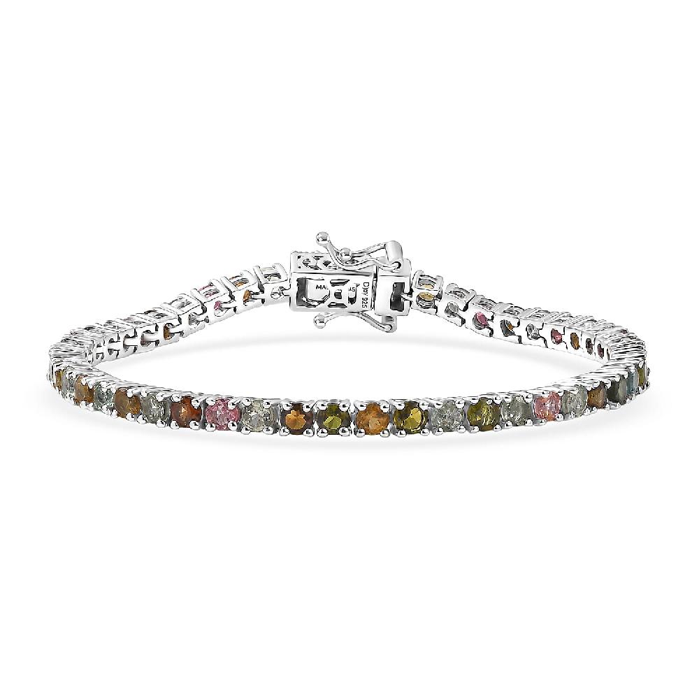 D'Joy Premium Multi-Tourmaline 7.00 ctw Rainbow Bracelet in Rhodium Over Sterling Silver (6.50 In)