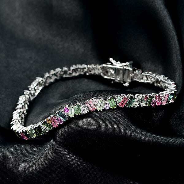 D'Joy Premium Multi-Tourmaline 8.00 Ctw Vibrancy Of Life Bracelet In Rhodium Over Sterling Silver (7.25 In)