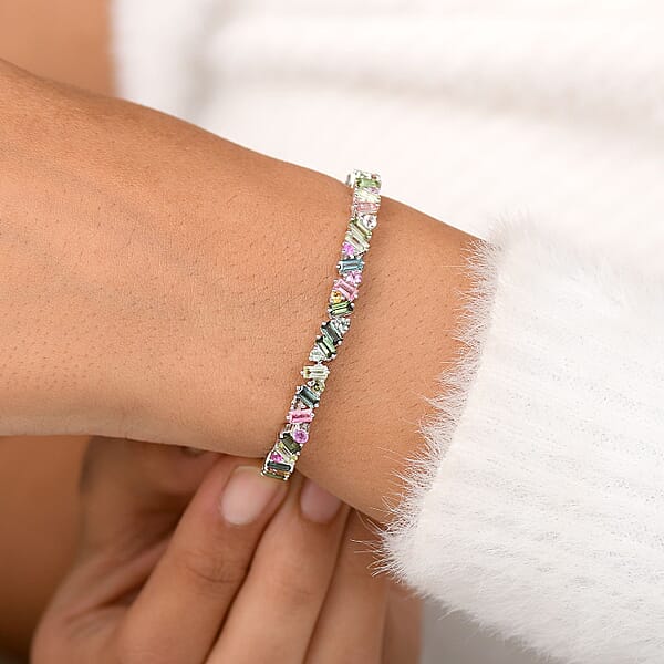 D'Joy Premium Multi-Tourmaline 8.00 Ctw Vibrancy Of Life Bracelet In Rhodium Over Sterling Silver (7.25 In)