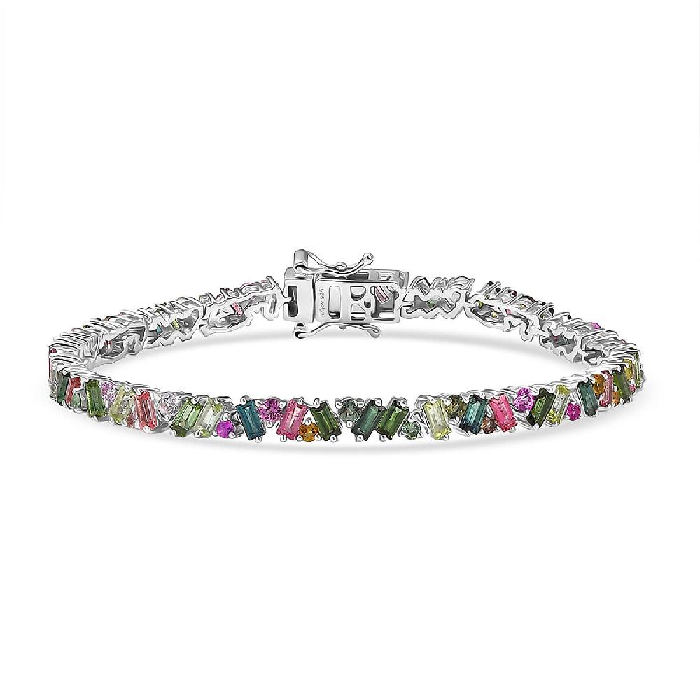 D'Joy Premium Multi-Tourmaline 8.00 ctw Vibrancy of Life Bracelet in Rhodium Over Sterling Silver (7.25 In)