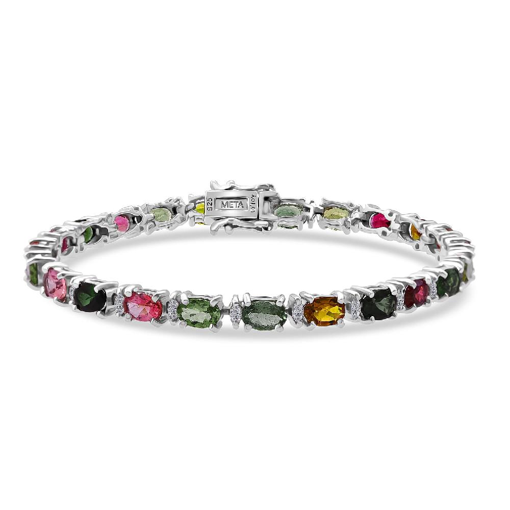 D'Joy Premium Multi-Tourmaline and Moissanite 11.00 ctw Garden of Lights Bracelet in Rhodium Over Sterling Silver (7.25 In)