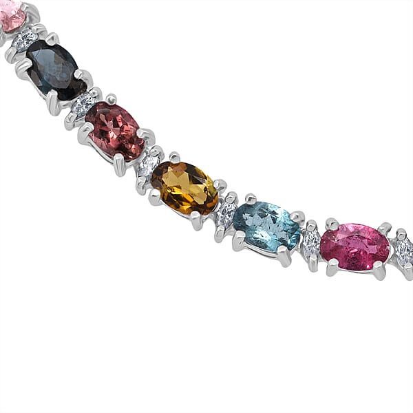 D'Joy Premium Multi-Tourmaline And Moissanite 13.90 Ctw Garden Of Lights Necklace In Rhodium Over Sterling Silver 18 Inches