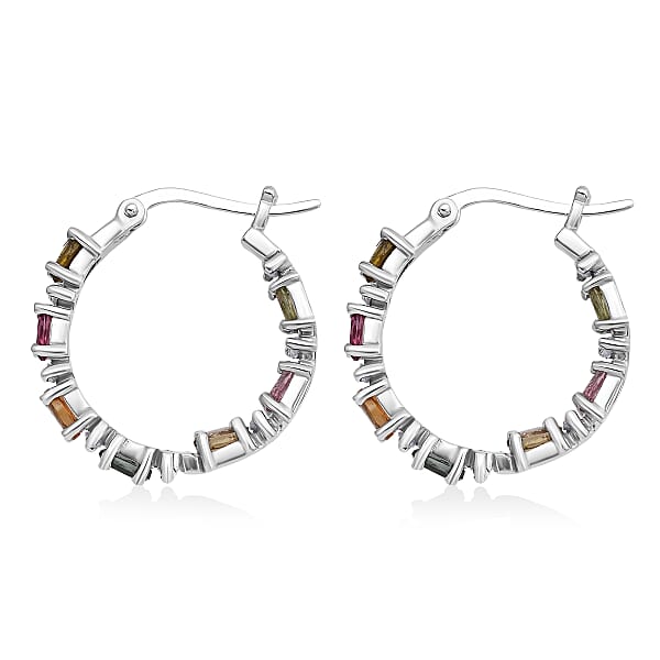 D'Joy Premium Multi Tourmaline And Moissanite 2.90 Ctw Garden Of Lights Earrings In Rhodium Over Sterling Silver
