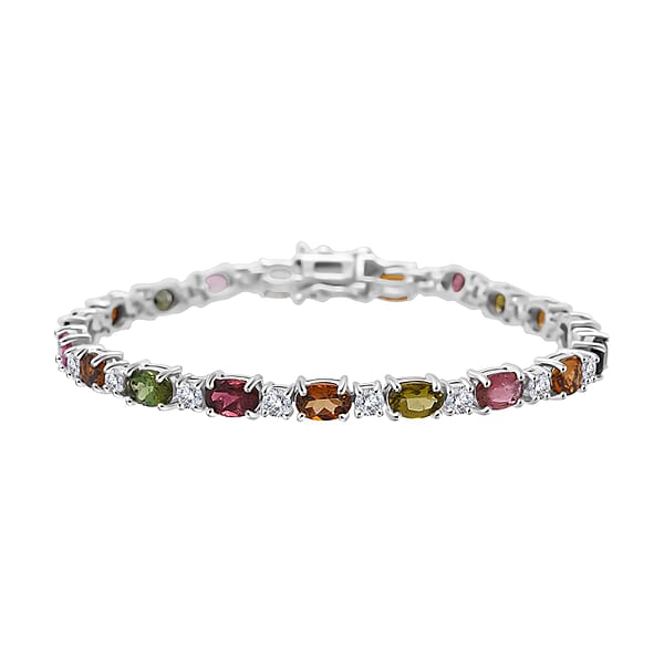 D'Joy Premium Multi-Tourmaline And Moissanite 9.15 Ctw Bracelet In Rhodium Over Sterling Silver (6.50 In)