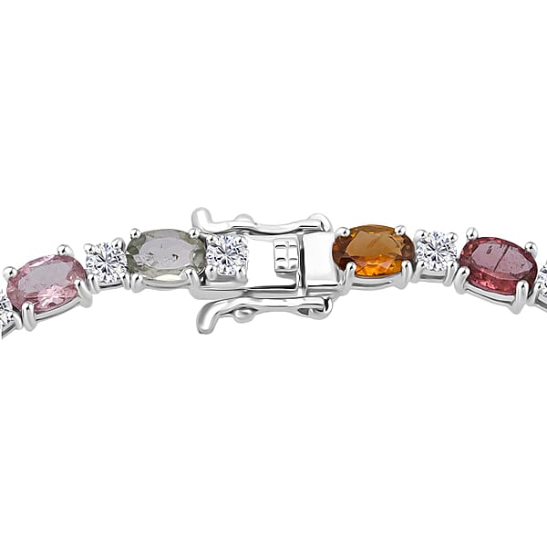 D'Joy Premium Multi-Tourmaline And Moissanite 9.15 Ctw Bracelet In Rhodium Over Sterling Silver (6.50 In)
