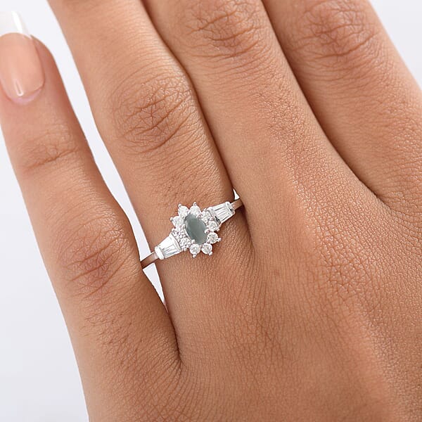 D'Joy Premium Narsipatnam Alexandrite And White Zircon 0.90 Ctw Regal Blossom Ring In Rhodium Over Sterling Silver
