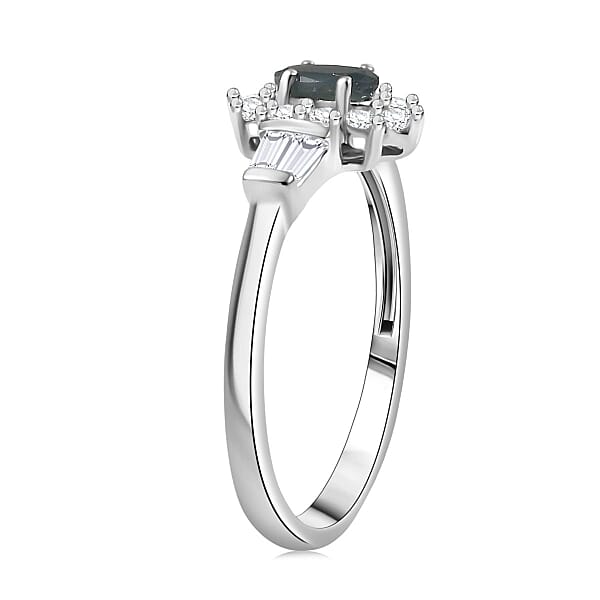 D'Joy Premium Narsipatnam Alexandrite And White Zircon 0.90 Ctw Regal Blossom Ring In Rhodium Over Sterling Silver