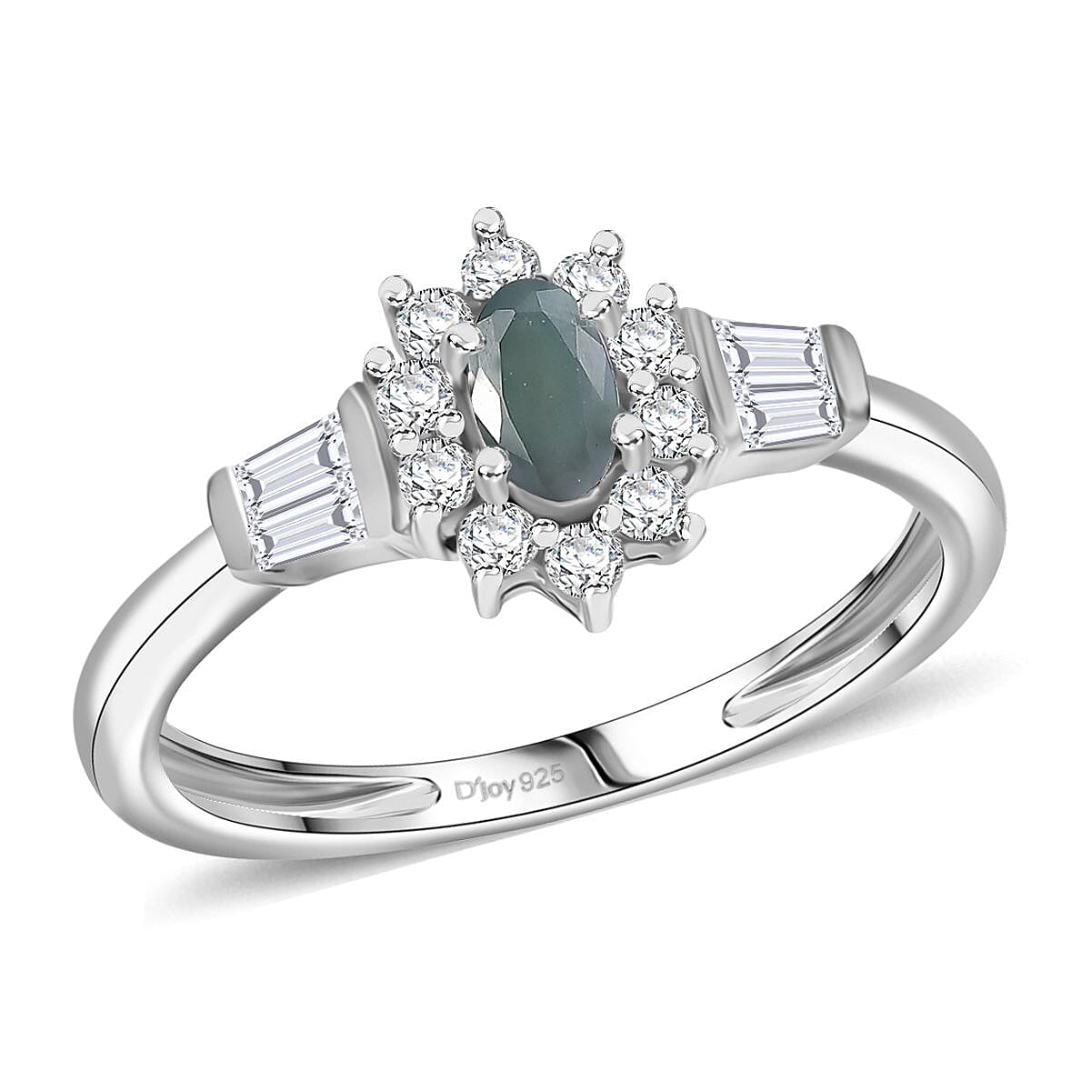 D'Joy Premium Narsipatnam Alexandrite and White Zircon 0.90 ctw Regal Blossom Ring in Rhodium Over Sterling Silver