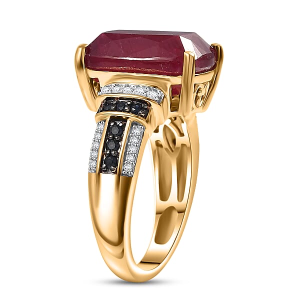 D'Joy Premium Niassa Ruby (FF) And Multi Gemstone 11.60 Ctw Crimson Flower Ring In 18K Vermeil Yellow Gold Over Sterling Silver