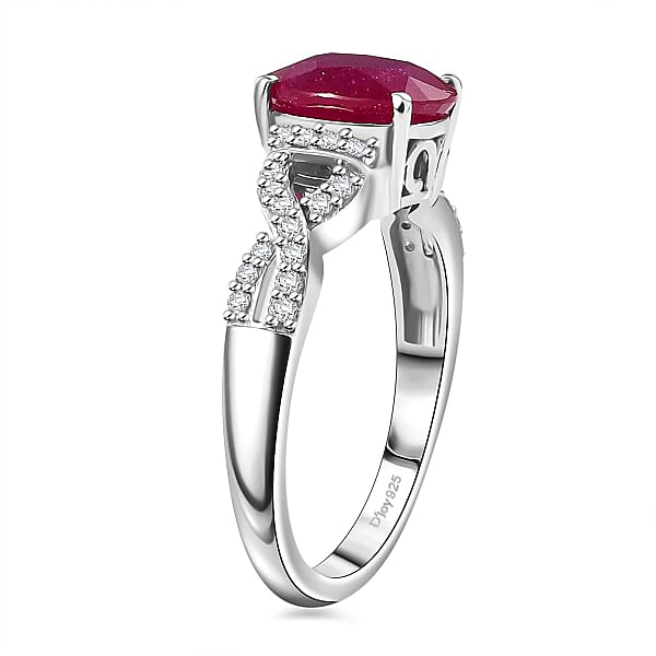 D'Joy Premium Niassa Ruby (FF) And White Zircon 3.30 Ctw Infinity Ring In Rhodium Over Sterling Silver