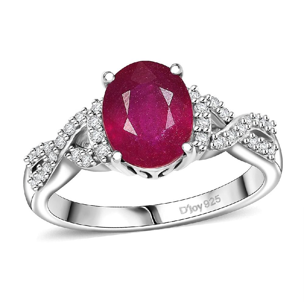 D'Joy Premium Niassa Ruby (FF) and White Zircon 3.30 ctw Infinity Ring in Rhodium Over Sterling Silver
