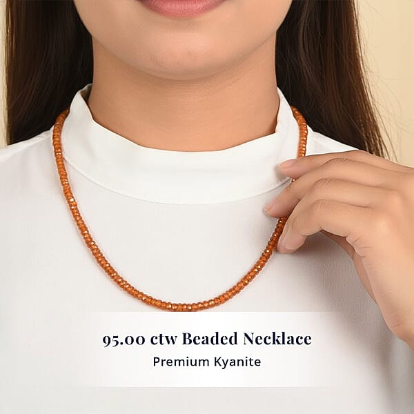 D'Joy Premium Orange Kyanite 95.00 Ctw Beaded Necklace In 18K Vermeil Yellow Gold Over Sterling Silver 18-20 Inches