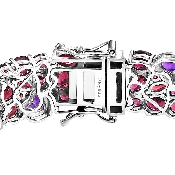 D'Joy Premium Orissa Rhodolite Garnet And African Amethyst 39.80 Ctw Cluster Bracelet In Rhodium Over Sterling Silver (7.25 In)