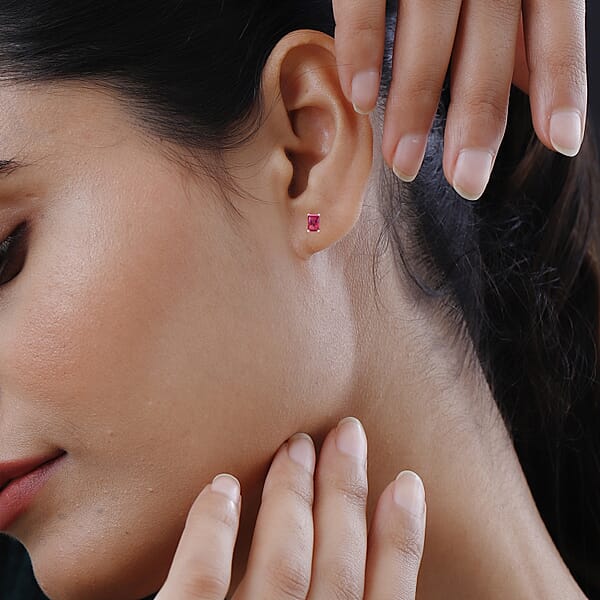 D'Joy Premium Ouro Fino Rubellite 1.20 Ctw Solitaire Stud Earrings In Platinum Over Sterling Silver
