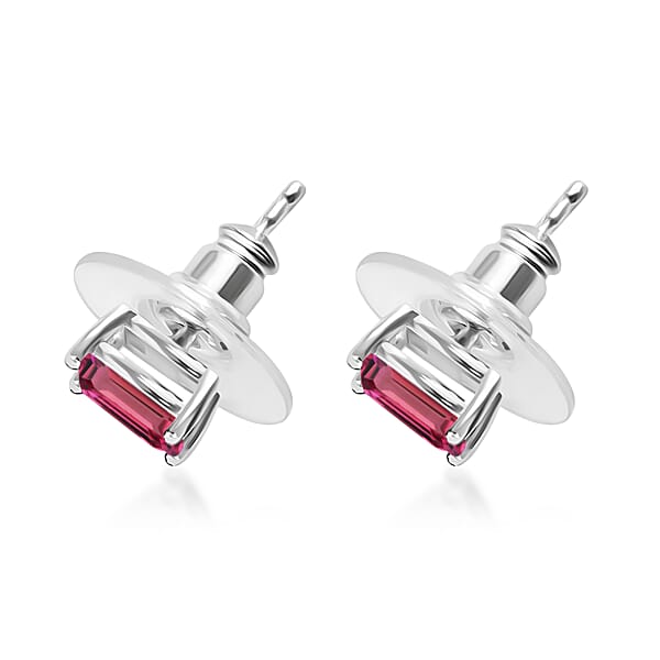 D'Joy Premium Ouro Fino Rubellite 1.20 Ctw Solitaire Stud Earrings In Platinum Over Sterling Silver