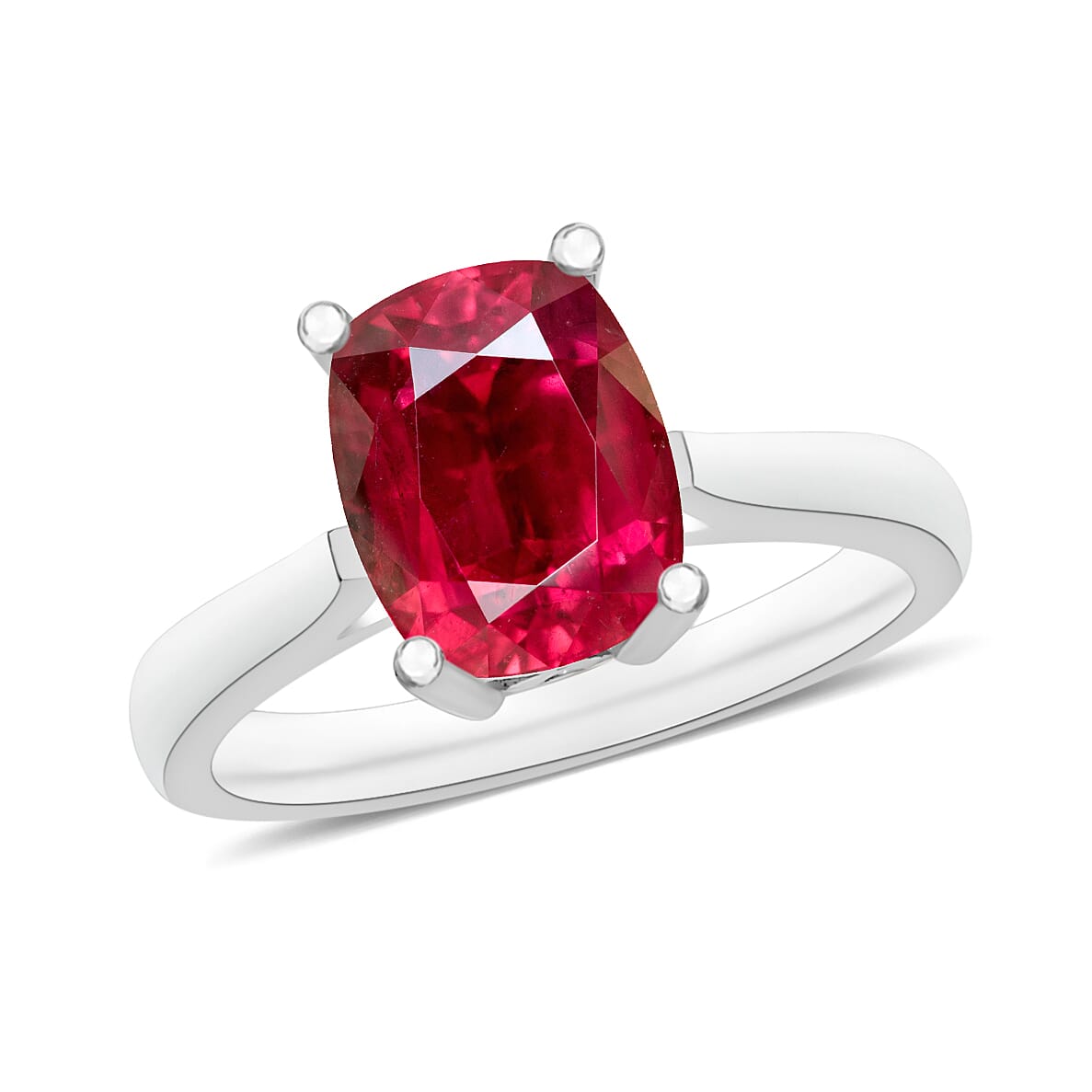 D'Joy Premium Ouro Fino Rubellite 1.35 ctw Solitaire Ring in Platinum Over Sterling Silver