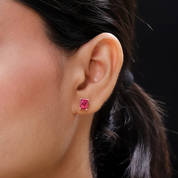 D'Joy Premium Ouro Fino Rubellite 2.50 Ctw Solitaire Stud Earrings In Platinum Over Sterling Silver