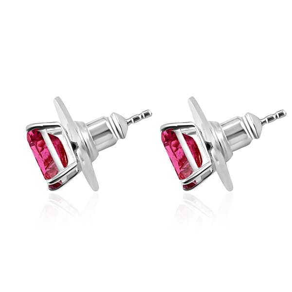 D'Joy Premium Ouro Fino Rubellite 2.50 Ctw Solitaire Stud Earrings In Platinum Over Sterling Silver