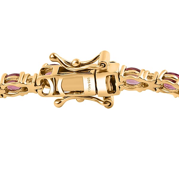D'Joy Premium Ouro Fino Rubellite And Moissanite 5.90 Ctw Sunset Serenade Bracelet In 18K Vermeil Yellow Gold Over Sterling Silver (7.25 In)