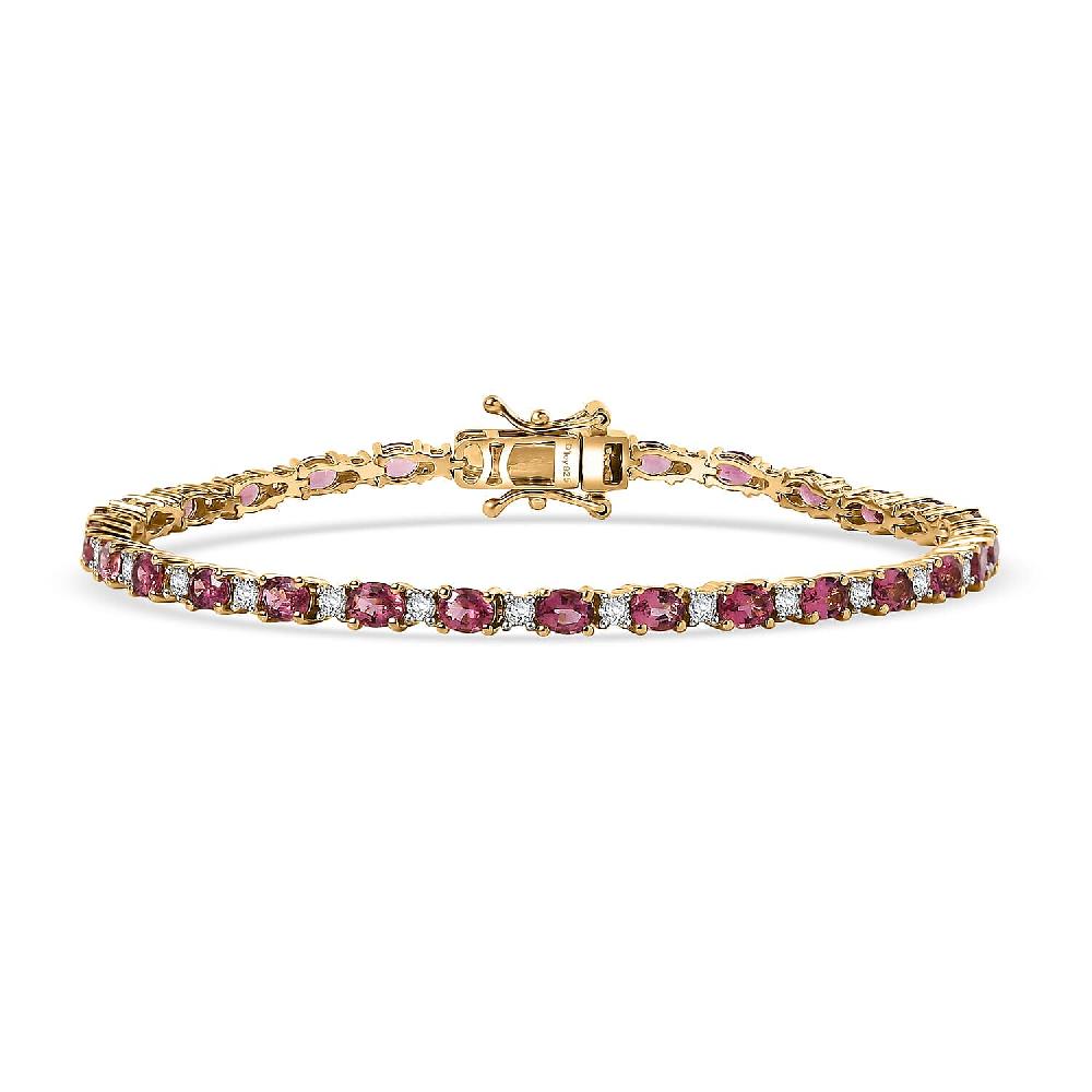 D'Joy Premium Ouro Fino Rubellite and Moissanite 5.90 ctw Sunset Serenade Bracelet in 18K Vermeil Yellow Gold Over Sterling Silver (7.25 In)