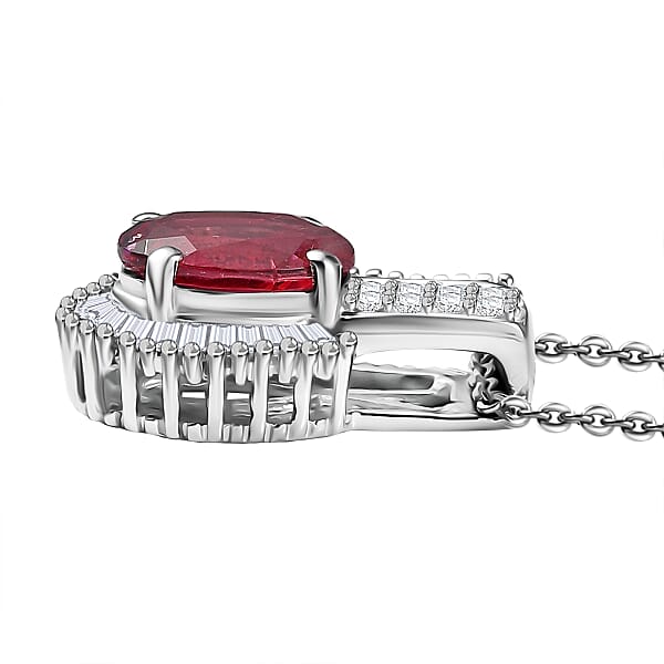 D'Joy Premium Ouro Fino Rubellite And White Diamond 1.70 Ctw Pendant Necklace In Rhodium Over Sterling Silver 20 Inches