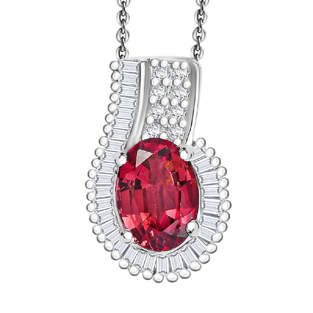D'Joy Premium Ouro Fino Rubellite and White Diamond 1.70 ctw Pendant Necklace in Rhodium Over Sterling Silver 20 Inches