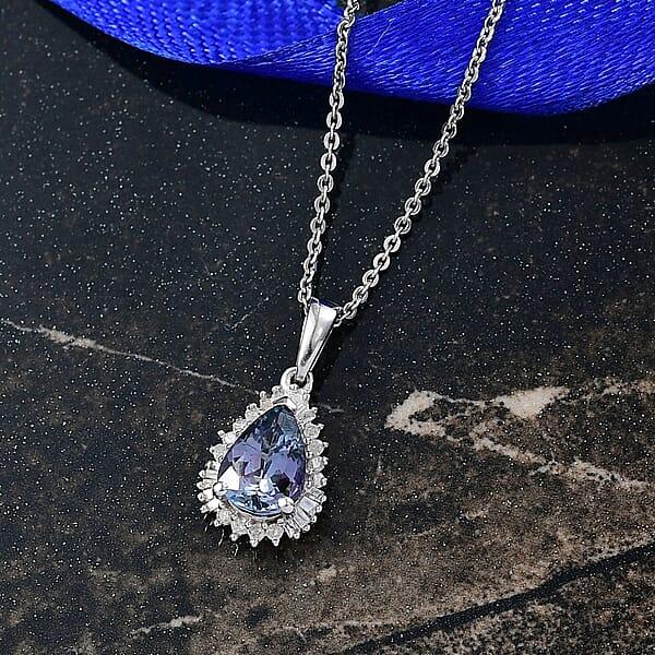 D'Joy Premium Peacock Tanzanite And Diamond 1.35 Ctw Starburst Pendant Necklace In Rhodium Over Sterling Silver 20 Inches