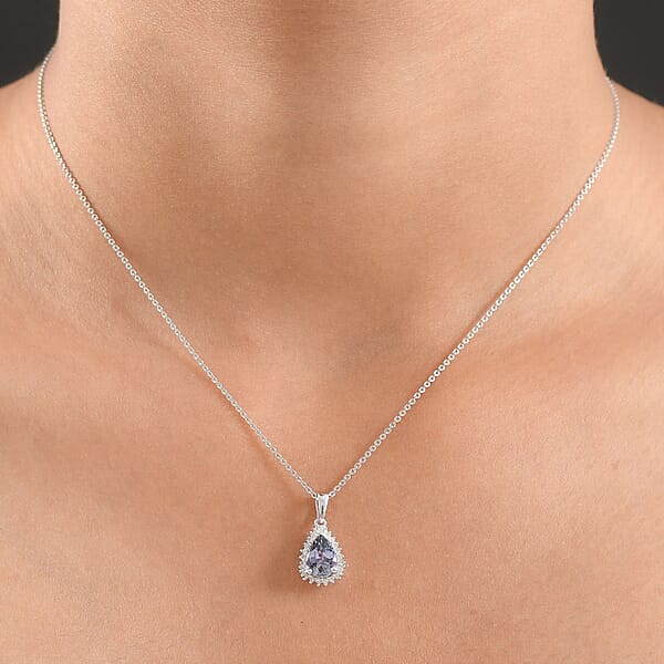 D'Joy Premium Peacock Tanzanite And Diamond 1.35 Ctw Starburst Pendant Necklace In Rhodium Over Sterling Silver 20 Inches