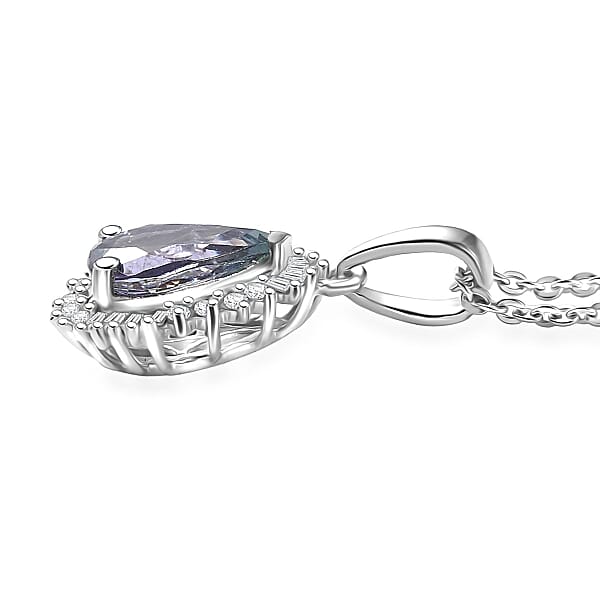 D'Joy Premium Peacock Tanzanite And Diamond 1.35 Ctw Starburst Pendant Necklace In Rhodium Over Sterling Silver 20 Inches