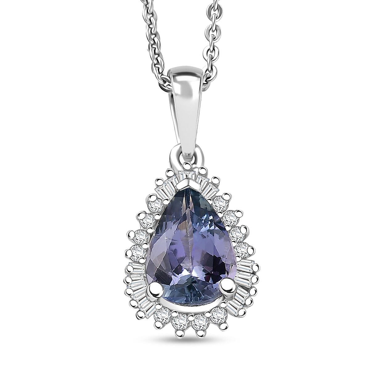D'Joy Premium Peacock Tanzanite and Diamond 1.35 ctw Starburst Pendant Necklace in Rhodium Over Sterling Silver 20 Inches