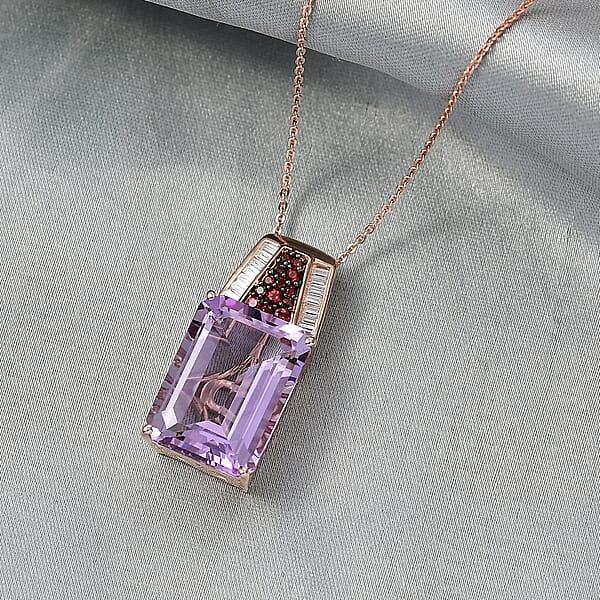 D'Joy Premium Pink Amethyst And Multi Gemstone 14.10 Ctw Crown Of The Two Forces Pendant Necklace In 18K Vermeil Rose Gold Over Sterling Silver 20 Inches
