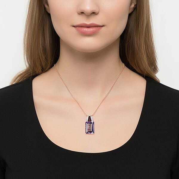 D'Joy Premium Pink Amethyst And Multi Gemstone 14.10 Ctw Crown Of The Two Forces Pendant Necklace In 18K Vermeil Rose Gold Over Sterling Silver 20 Inches