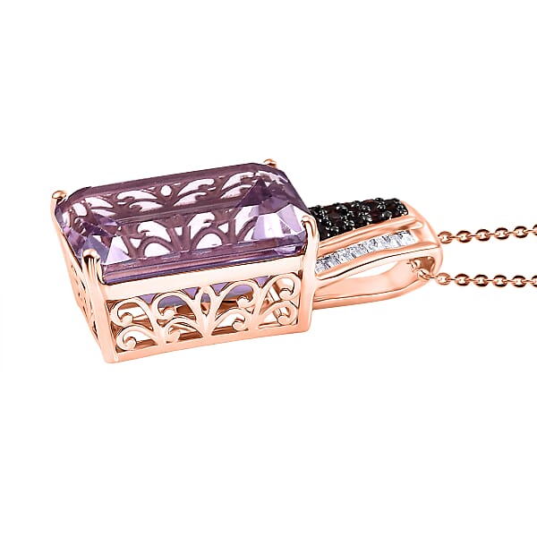 D'Joy Premium Pink Amethyst And Multi Gemstone 14.10 Ctw Crown Of The Two Forces Pendant Necklace In 18K Vermeil Rose Gold Over Sterling Silver 20 Inches