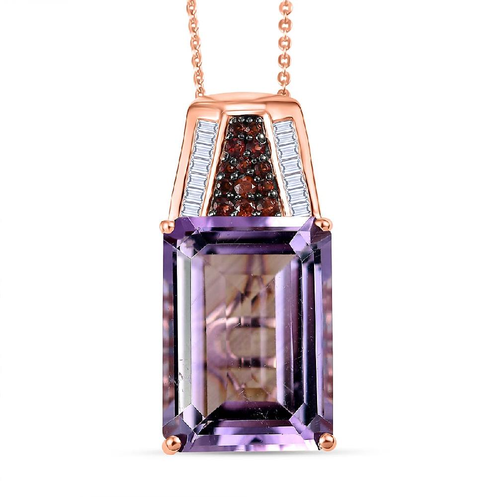 D'Joy Premium Pink Amethyst and Multi Gemstone 14.10 ctw Crown of the Two Forces Pendant Necklace in 18K Vermeil Rose Gold Over Sterling Silver 20 Inches