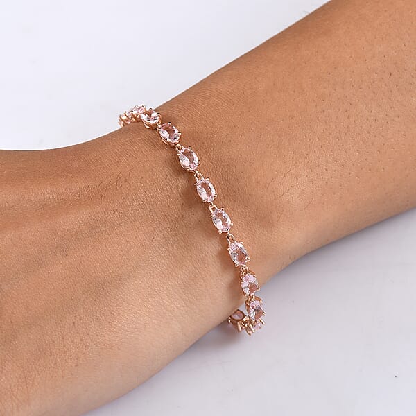 D'Joy Premium Pink Morganite 9.90 Ctw Regal Glow Bracelet In 18K Vermeil Rose Gold Over Sterling Silv (7.25 In)