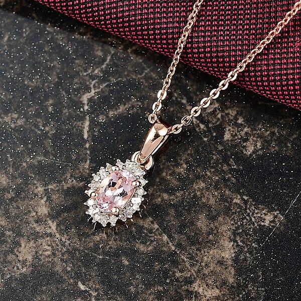 D'Joy Premium Pink Morganite And Diamond 0.50 Ctw Crown Blossom Pendant Necklace 20 Inches In 18K Vermeil Rose Gold Over Sterling Silver