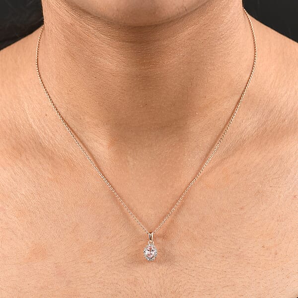 D'Joy Premium Pink Morganite And Diamond 0.50 Ctw Crown Blossom Pendant Necklace 20 Inches In 18K Vermeil Rose Gold Over Sterling Silver