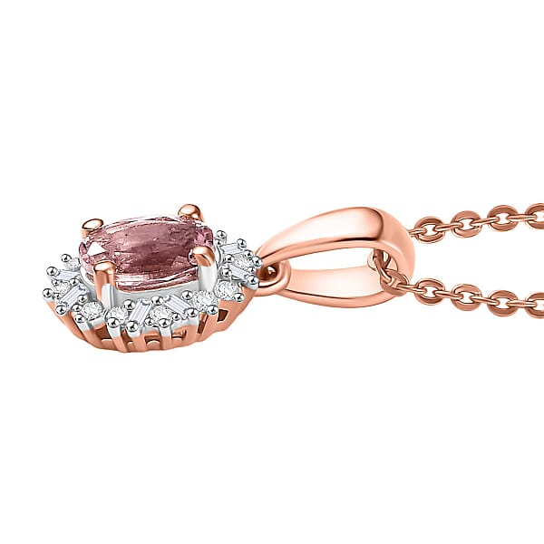 D'Joy Premium Pink Morganite And Diamond 0.50 Ctw Crown Blossom Pendant Necklace 20 Inches In 18K Vermeil Rose Gold Over Sterling Silver
