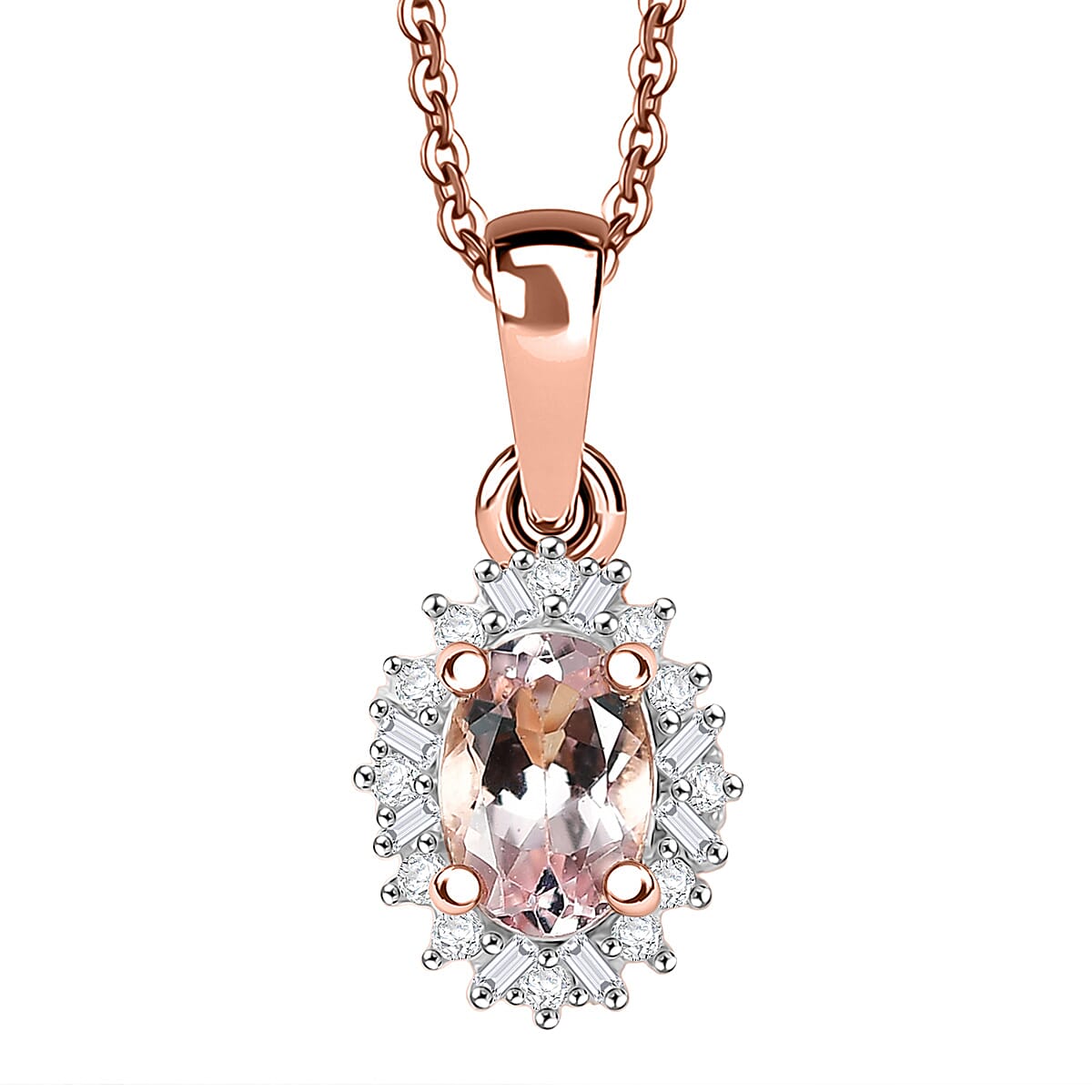 D'Joy Premium Pink Morganite and Diamond 0.50 ctw Crown Blossom Pendant Necklace 20 Inches in 18K Vermeil Rose Gold Over Sterling Silver