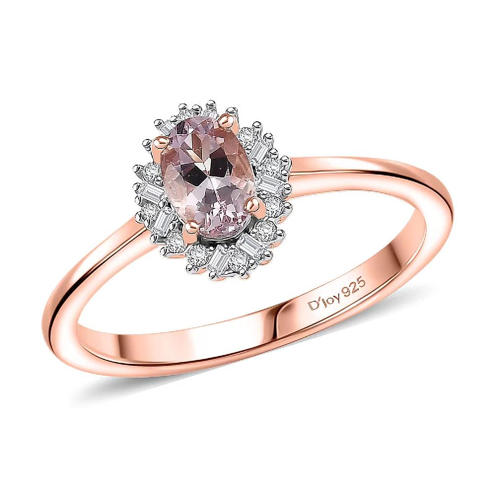 D'Joy Premium Pink Morganite and Diamond 0.50 ctw Crown Blossom Ring in 18K Vermeil Rose Gold Over Sterling Silver