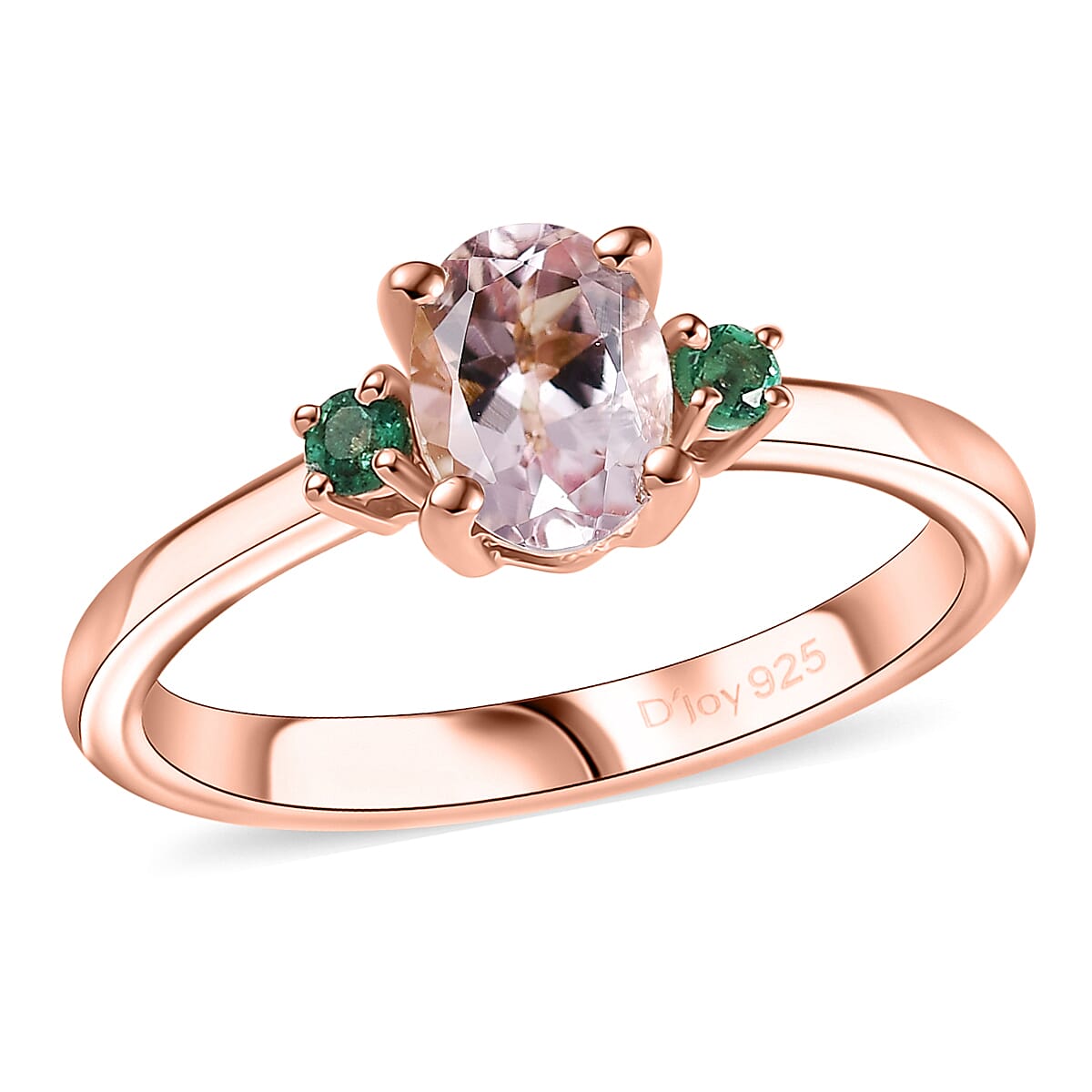 D'Joy Premium Pink Morganite and Emerald 0.85 ctw Ring in 18K Vermeil Rose Gold Over Sterling Silver