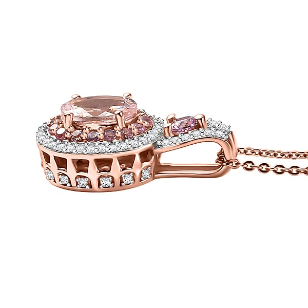 D'Joy Premium Pink Morganite And Moissanite 1.85 Ctw Blush Coronet Pendant Necklace 20 Inches In 18K Vermeil Rose Gold Over Sterling Silver
