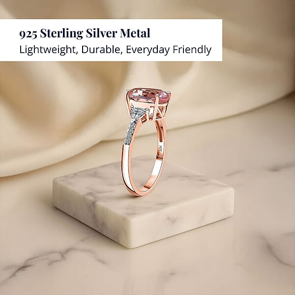 D'Joy Premium Pink Morganite And Multi Gemstone 2.70 Ctw Rose Sunburst Ring In 18K Vermeil Rose Gold Over Sterling Silver