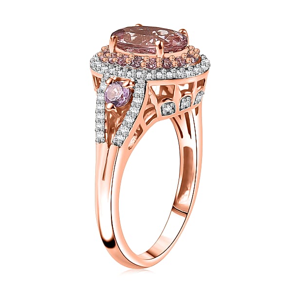 D'Joy Premium Pink Morganite And Multi Gemstone 2.70 Ctw Blush Coronet Ring In 18K Vermeil Rose Gold Over Sterling Silver