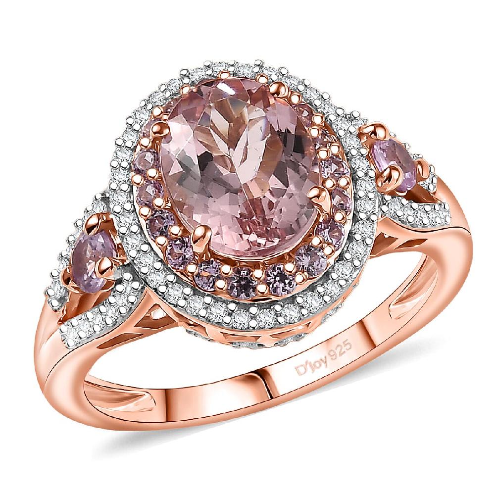 D'Joy Premium Pink Morganite and Multi Gemstone 2.70 ctw Blush Coronet Ring in 18K Vermeil Rose Gold Over Sterling Silver